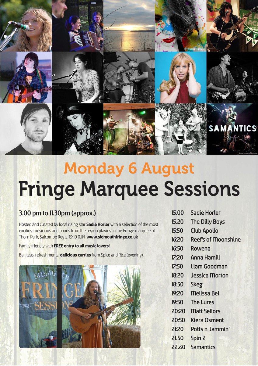 Sadie Horler (@sadiehorler) on Twitter photo πΆ <a href="/SidmouthFringe/">Sidmouth Fringe</a> Marquee Sessions kicks off in an hour! Come up, chill out and have a listen to the finest southwest artists (and treat youself to some fine good curry too!) π₯ πΆ <a href="/SidmouthFringe/">Sidmouth Fringe</a> Marquee Sessions kicks off in an hour! Come up, chill out and have a listen to the finest southwest artists (and treat youself to some fine good curry too!) π₯