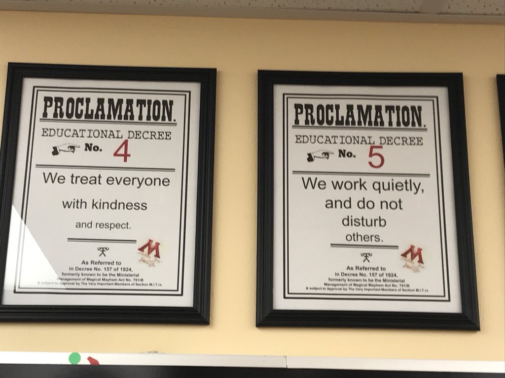 FlipThePD's tweet image. Umbridge would be proud! #Proclamations #ClassRules #HarryPotterClassroom