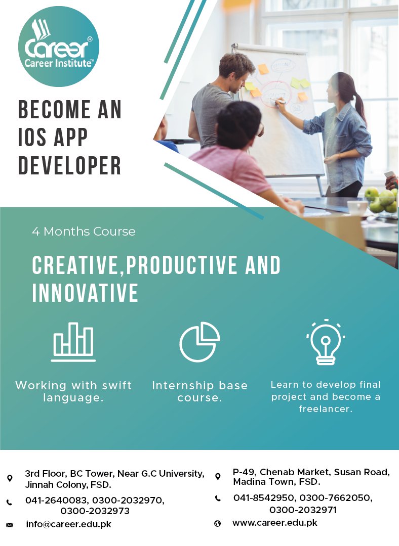 careerofficials's tweet image. Become an #iOSAppdeveloper, Learn #SwiftLanguage and become a #freelancer...! Admission Open...! For Details Please Contact Us At 0300-2032970 or 0300-7662050.