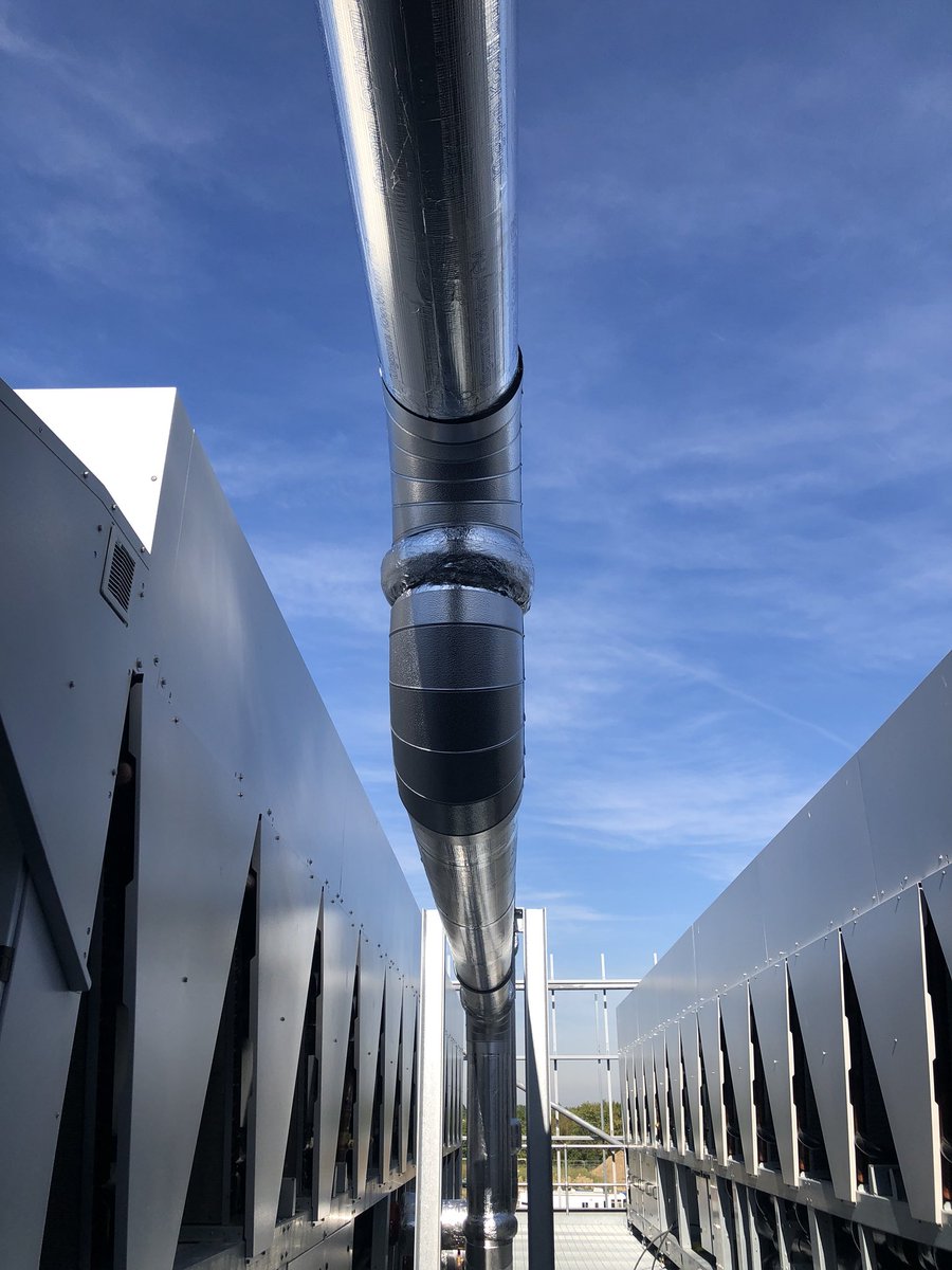 eesenergy's tweet photo. Great day for cladding this chilled water pipework here at Virtus Stockley Park https://t.co/mL1y49Oa1m