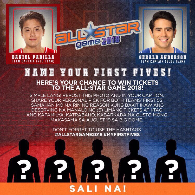 supremolexy's tweet photo. Red team first 5 are Daniel, Paulo, Ronnie, Richard and Patrick and for blue team are Gerald, Joe, Jc, Young JV and Rayver
I deserve to win because I need a break from everything especially in school. Midterms end at AUG 10 #AllStarGame2018 woud be a great escape! #MyFirstFives https://t.co/TnCpF62N0l