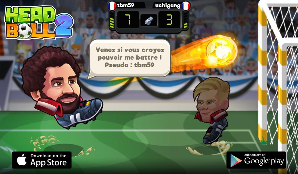 BongibaultR's tweet photo. Je recherche un nouveau challenger à Head Ball 2. Mon pseudo est 'tbm59', venez jouer avec moi ! Téléchargement via > https://t.co/NMFNB5K6Xd #headball2 @HB2Official https://t.co/jrrGzqq0tx
