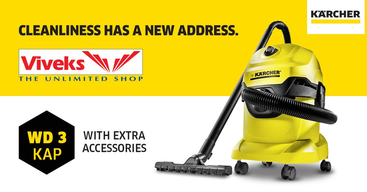 KarcherIndia's tweet photo. Bye! Bye! Dust, hello cleanliness!
Visit Vivek’s for powerful vacuuming and cleaning solutions from Karcher's WD 3 KAP #WetAndDry #VacuumCleaner.

#Karcher #MakesADifference https://t.co/JlB2mo4WBN