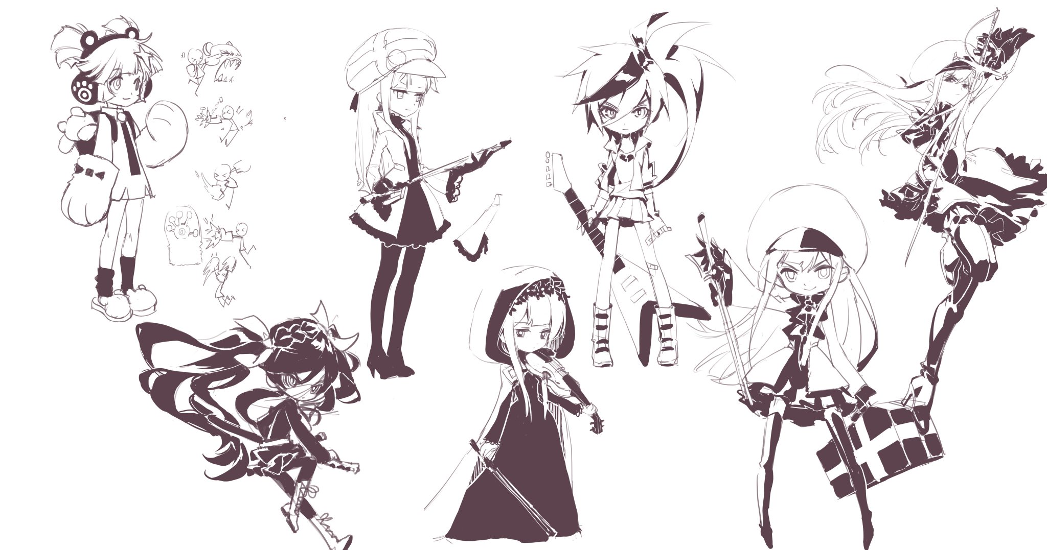 Muse Dash公式 開発時の話 実は初期キャラを決める時 50のキャラデザインを作りました やりすぎ感もあるかもしれませんが 実際 これが土台に成りました 最後に決めたのが この三人でした 短気で