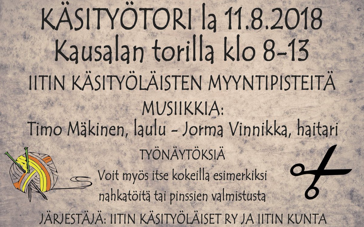 Lauantaina 11.8.2018 Iitin Käsityöläiset jalkautuvat Kausalan torille. Työnäytöksiä, myyntipisteitä ja musiikkia. #iitin_kunta #iitinkäsityöläiset #kausala #toripäivä