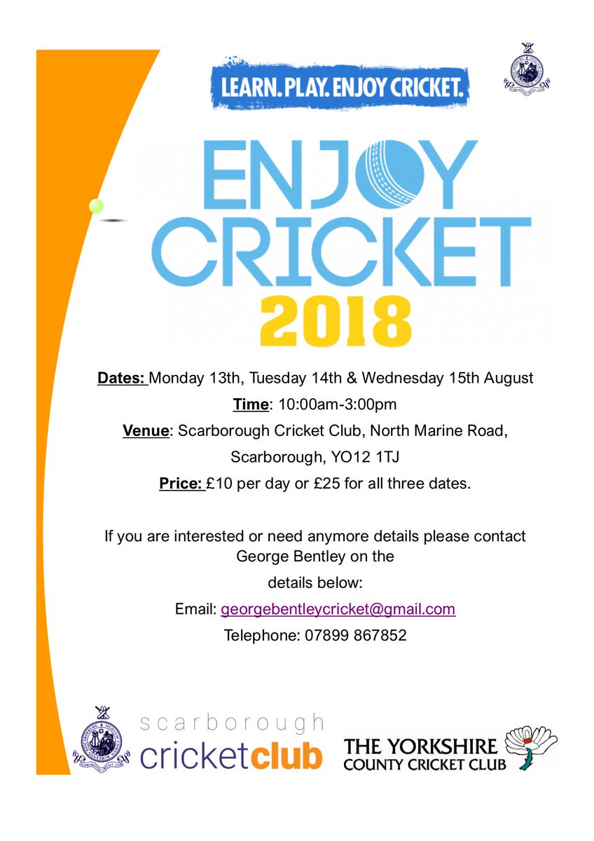 Starting next Monday (13th Aug) for 3 days! All the information you need to know is on the poster provided. Please get in contact with <a href="/Gbentley8/">George Bentley</a> to book your place!

<a href="/ScarboroCricket/">Scarborough CC</a>