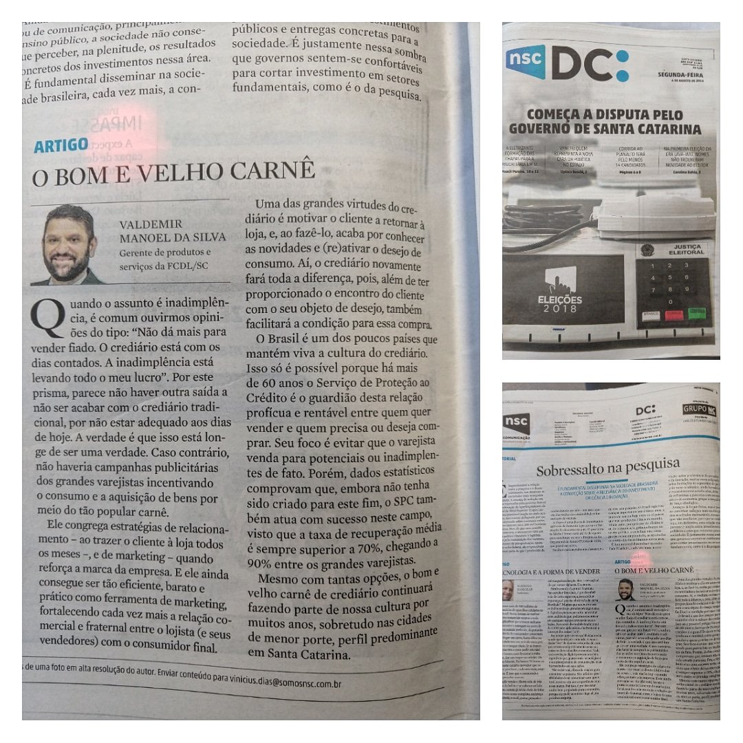 vmsvaldemir's tweet image. Artigo de minha autoria publicado no Diário Catarinense de hoje (06/08).
#fcdlsc 
#spc 
#carnê
#crediario 
#crediarioproprio