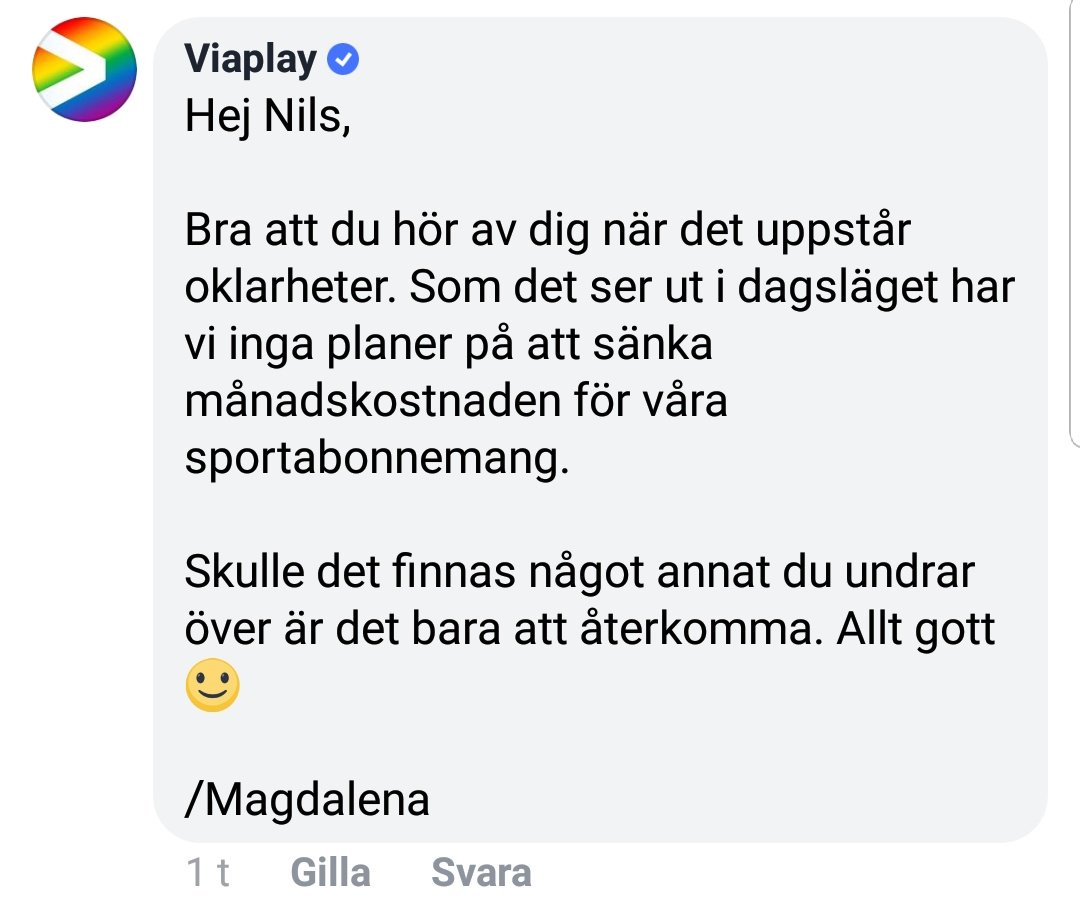 För två år sen höjde <a href="/Viaplay_SE/">Viaplay</a> sina priser rejält och använde att de knutit till sig rättigheterna till två av världens största ligor som argument. (La Liga och Serie A)
Nu har de inte längre kvar rättigheterna, men kommer de justera avgifterna ut efter det? Självklart inte.