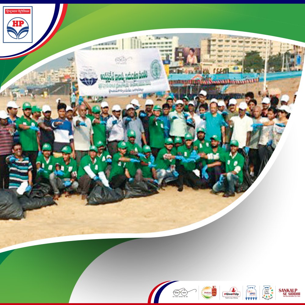 HPCL's tweet photo. Always a step ahead in being green. Here’s a look back at our beach clean up drive conducted by our employees during World Environment Day. #LifeAtHPCL https://t.co/0SXEylFioM