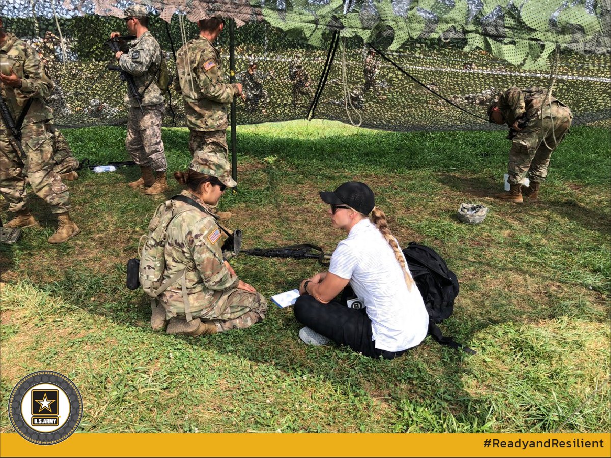 ArmyResilience's tweet image. A cadet learns strategies from an R2 Performance Expert to keep her confident and motivated to complete the obstacles and events necessary to graduate from CST. #armyrotc #cadetcommand #ReadyandResilient