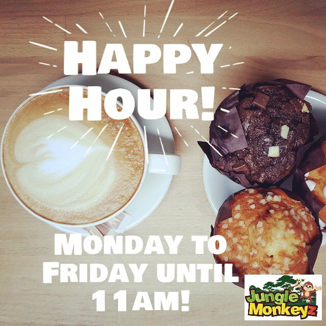 jungle_monkeyz's tweet photo. #Monday offer in! Join us during our #HappyHour and get a deal on coffee with dessert. Valid Monday to Friday in our #softplaycafe ❤️🤗 https://t.co/Q3XJIA4C4v