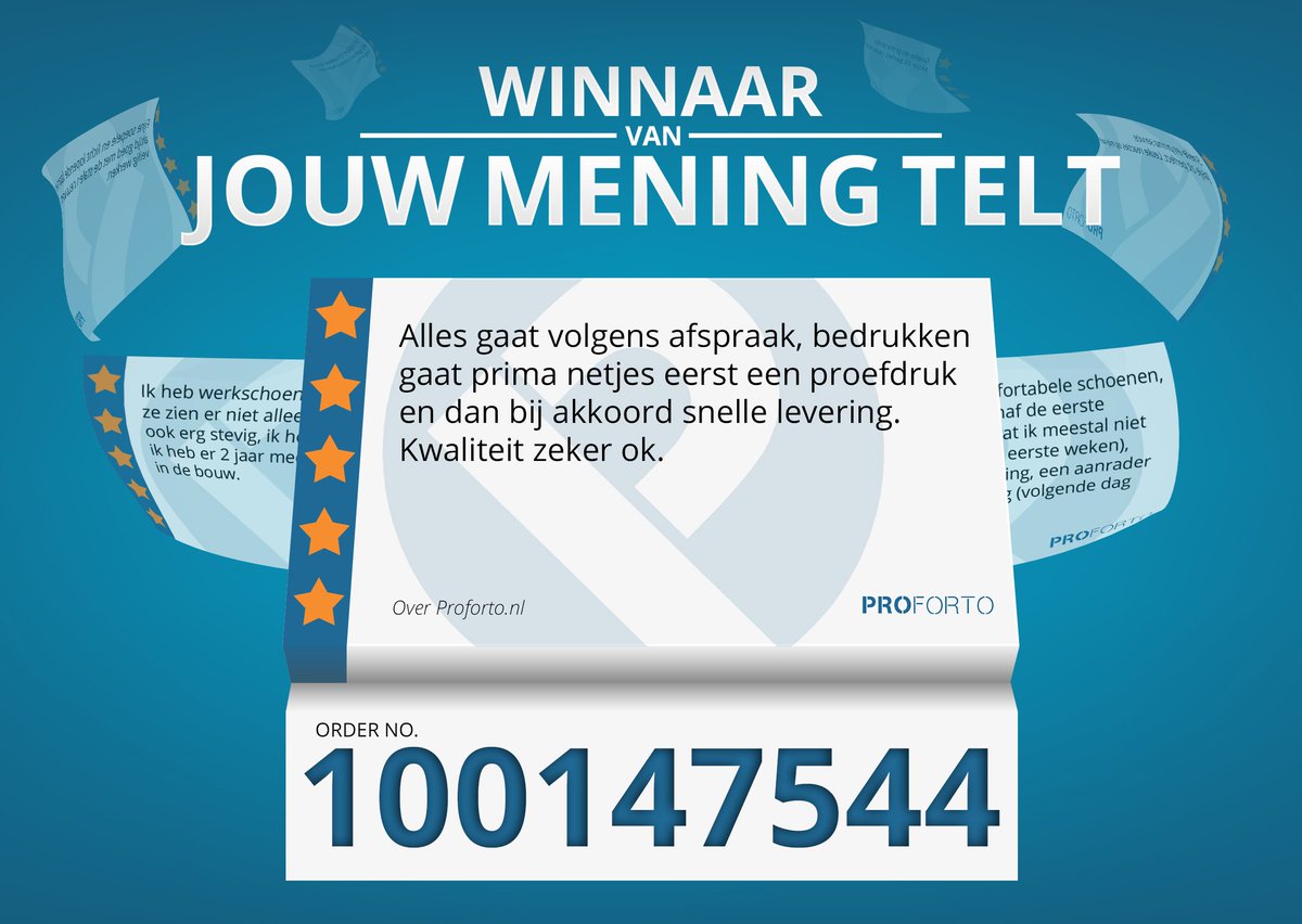 De winnaar van 'jouw mening telt' is deze maand: ordernummer 100147544. Namens het hele Proforto team gefeliciteerd! Stuur ons je gegevens in een privébericht toe, dan ontvang jij 100 euro shoptegoed voor de Proforto webshop.