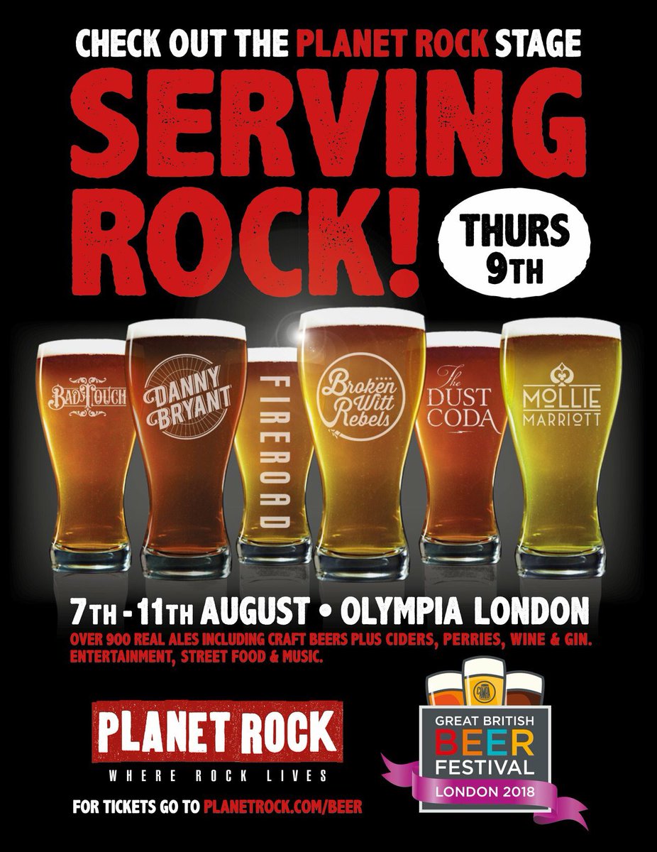 StevieGoBOOM's tweet photo. This Thursday come enjoy a #goodpint and an #amazingday of #newmusic! Just look at that line-up! Canโt wait to catch up with my bros in #BrokenWittRebels and of course Miss #MollieMarriot ๐ #BadTouch #music #Camra #GreatBritishBeerFest #PlanetRock #gig #livemusic https://t.co/HVza8PNoZg