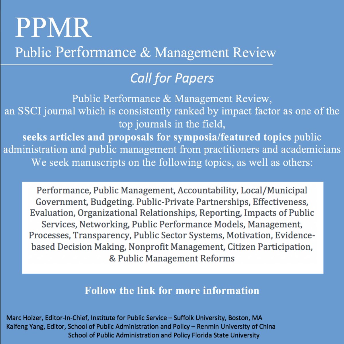 ppmr_journal's tweet photo. #Contribute your #research to PPMR!

Follow the link to learn more

https://t.co/yhcm6r7MH3

#academic #publish #publishing #papers #performance #mpa #phd #graduate #publicsector #administration #performancemeasure #publicservice #MPA #Boston https://t.co/xtyomtbLiD