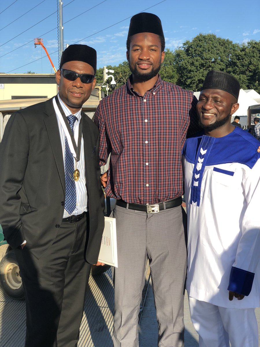 PAAMA_UK's tweet photo. United by #Ahmadiyyat, #Africa and #PAAMA, brothers in faith, ambassadors of Africa and servants of @KhalifaofIslam, Deputy President #PAAMA_UK @iAhmedOwusu, President #PAAMA_USA @ImamDibba and President #PAAMA_UK Tommy Kallon meet at the spiritual enclave that is #JalsaUK. https://t.co/TxYpVPQCkI