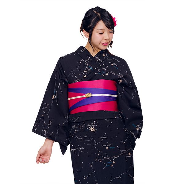 浴衣／単衣紺地に星座カルキュロプラネタリウム洗える浴衣