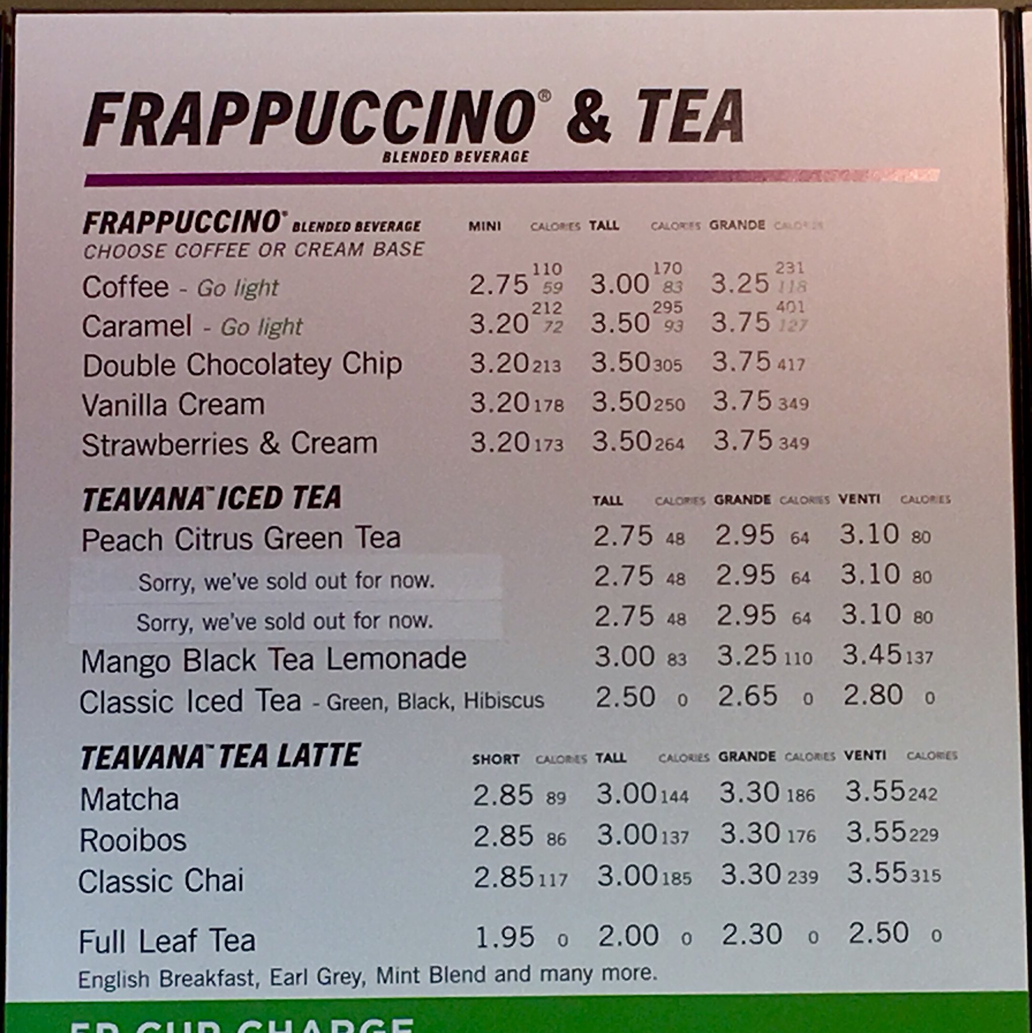 Starbucks 2024 menu uk