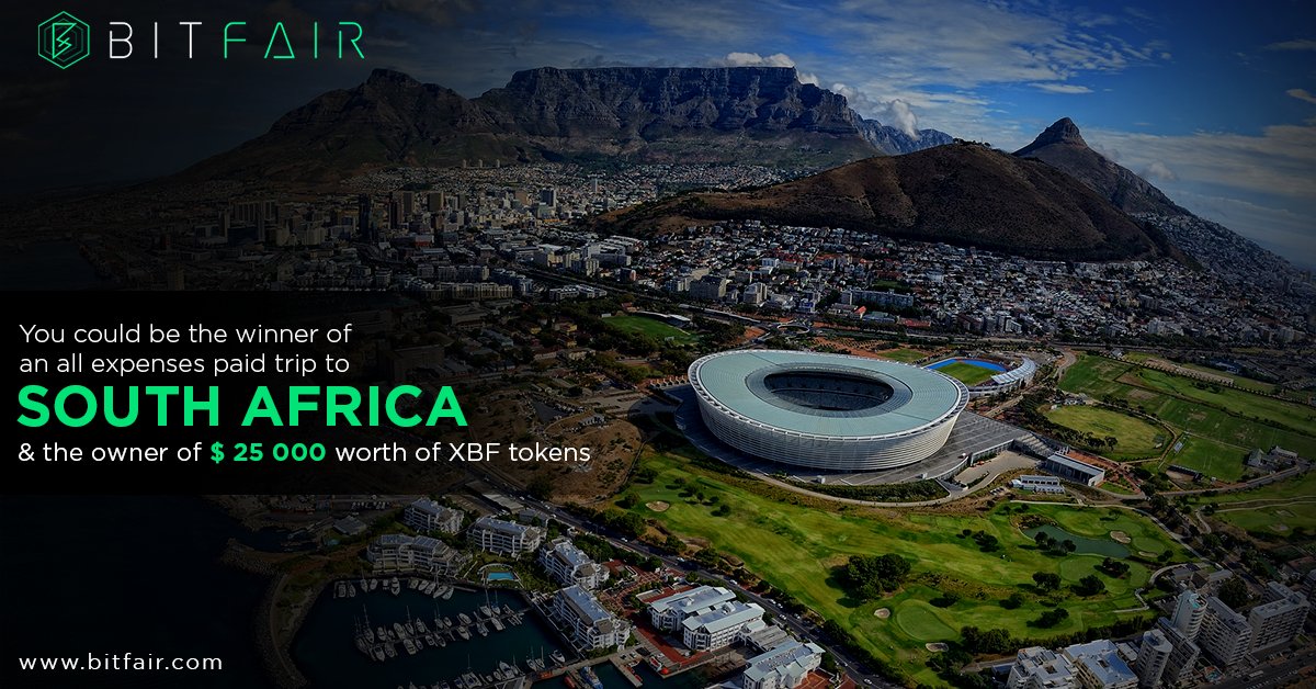 Participate in the Bitfair Referral competition and win an all-expenses paid trip to South Africa, PLUS $25k worth of XBF tokens. Visit bitfair.com/competitions/r… for information.