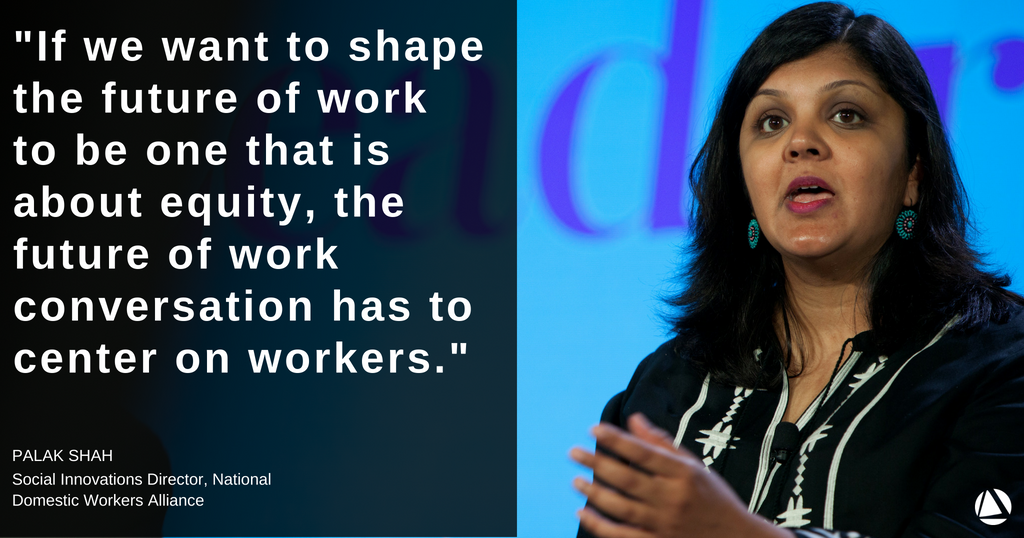 newprofit's tweet photo. At #NPGoL, a panel of social impact leaders, including @palaknshah of @domesticworkers, discussed the #FutureofWork and what the implications of key trends shaping our economy are for the social sector as a whole. Click here to watch the full panel: https://t.co/V2nEZEQOrj https://t.co/wYOmUhfi9h