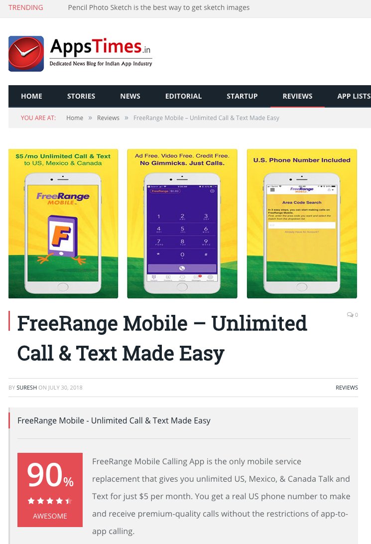 FreeRangeMobile's tweet photo. Author Suresh on https://t.co/gSmTTpzem9 gave FreeRange Mobile a 90%, 4.5 star review! Thanks, Suresh!

#Technology #SmartPhones #TechNews #Call #TeleCom #VoIp #TechLife #BusinessServices #AppLaunch #WiFiCalling #TechCompany #FreeRangeMobile #CallAbroad https://t.co/tbvJbdHIAA