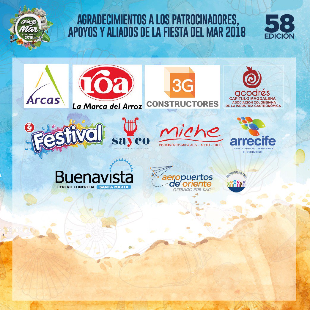 FiestaDelMarSM's tweet photo. Agradecimientos a las marcas que se vincularon e hicieron parte de la realización de la versión número 58 de la Fiesta del Mar. Sin ustedes no hubiese sido posible. https://t.co/nfcPqwYui1