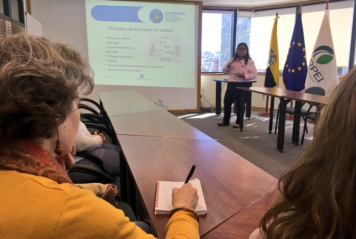 Corpei's tweet photo. En Quito nuestros beneficiarios de Export Des conocen sobre el Sistema de Gestión de la Calidad según la Norma ISO 9001:2015, Mariana Soriano de Latin Consultant nos informa sobre la implementación de estos sistemas para lograr resultados 

#SomosCORPEI
#EuropaSeSiente https://t.co/AnHXNcSWE8