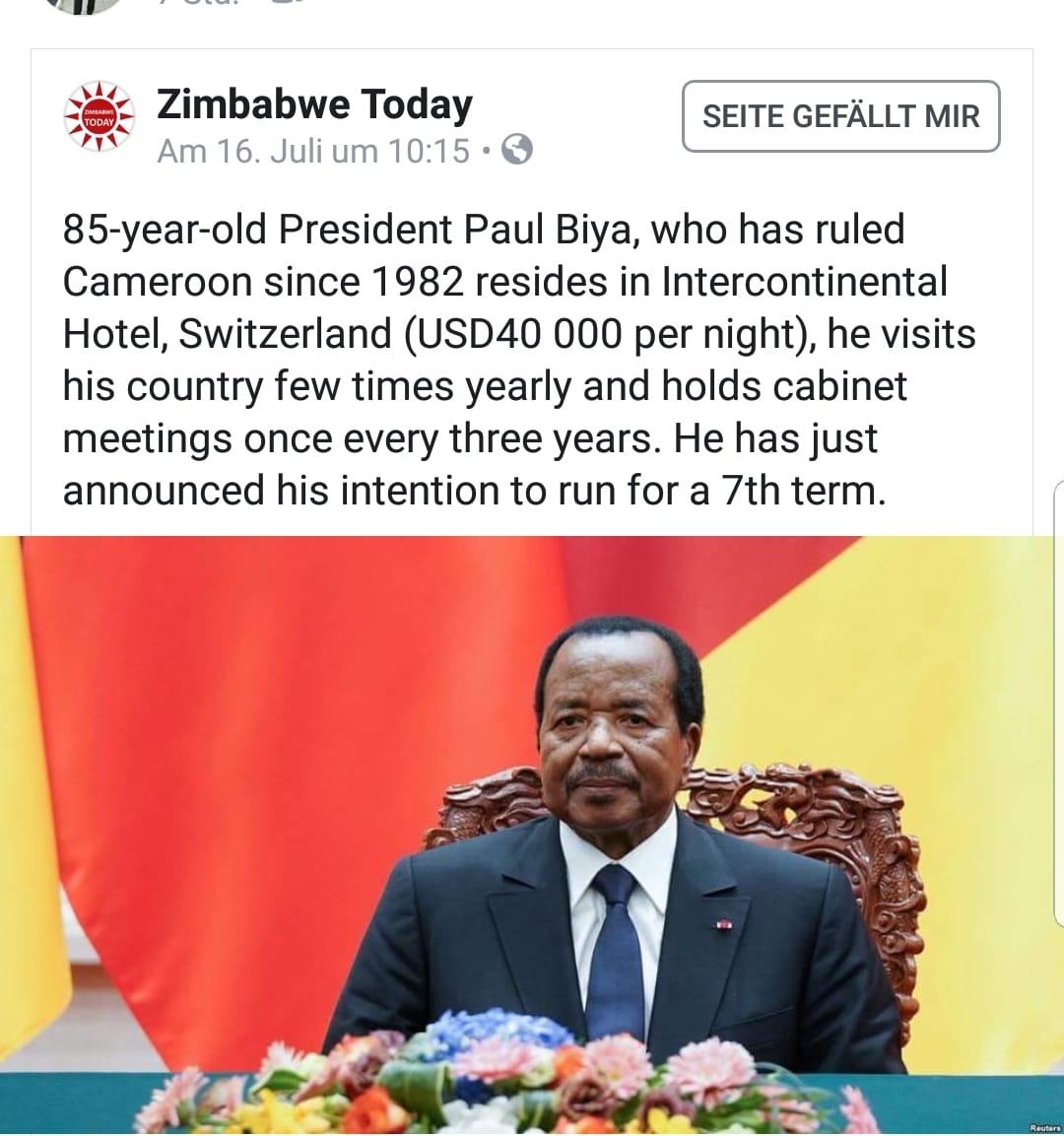 apeterbruce's tweet photo. @ClaudeBush6 #Shameless @Pr_Paul_Biya at 86 in leadership position since 1962 is out of touch, out of ideas n running out of time. His protégé @EmmanuelMacron already declared him winner of the upcoming Oct.7th2018 pres.elections by inviting him 2 visit #Paris as presi.elect come Nov.2018 @AP https://t.co/KAX2SWtYiO