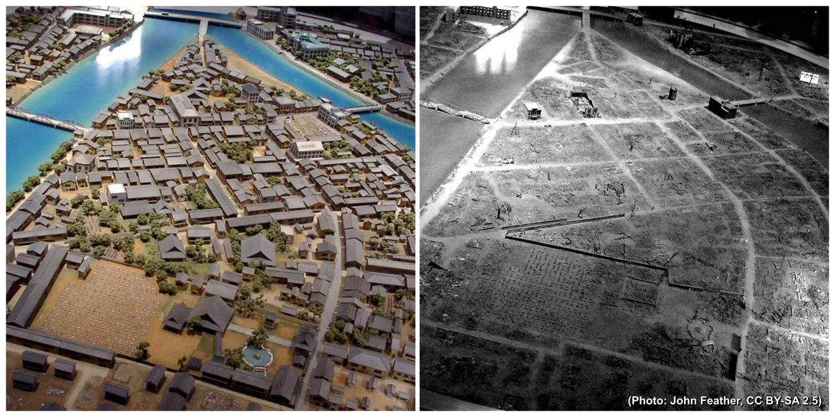 Jens Notroff on Twitter: &quot;The destructive power of a nuclear bomb.  Unthinkable, unimaginable ... until August 6 1945. Small-scale recreation  of the #Nakajima area in #Hiroshima before and after the #atomic bombing (