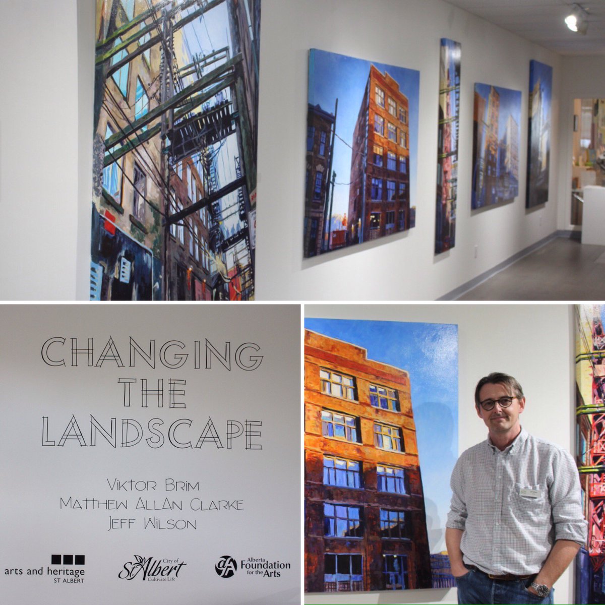 jeffwilsongeo's tweet photo. Shots from "Changing the Landscape" Opening at @ArtGalleryStAlb last Thursday. Great installation by staff, and over 100 visitors. Thanks to @ArtsandHeritage @CityofStAlbert and @AFA1991 for support! #art #stalberta #edmonton #Alberta #yegart #edmontonart @TravelAlberta https://t.co/mlb68bhCsf