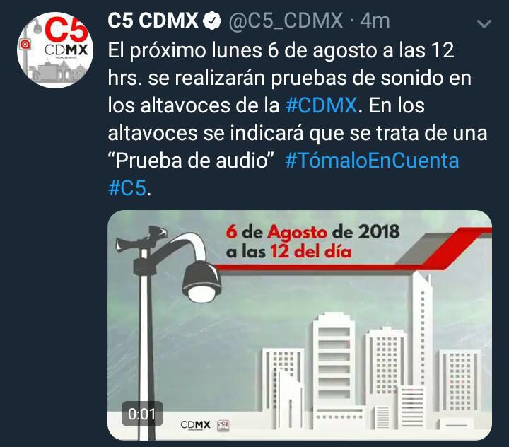 ElTanqmc's tweet photo. Vecino recuerda que hoy 6 de agosto a las 12:00 p.m. se realizará una prueba de sonido de los altavoces de la ciudad de México https://t.co/RKfY6s1K8F