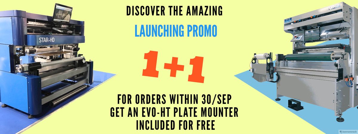 systec_conv's tweet photo. Discover the amazing launching promo "1+1" for T.H.E. MOUNTER, the automatic plate mounter !
For any order of T.H.E. MOUNTER placed within September 30th, an EVO-HT SLEEVES plate mounter will be included FOR FREE !
#themounter #systec #platemounting #platemounter #flexo https://t.co/zy3xsaSNZg