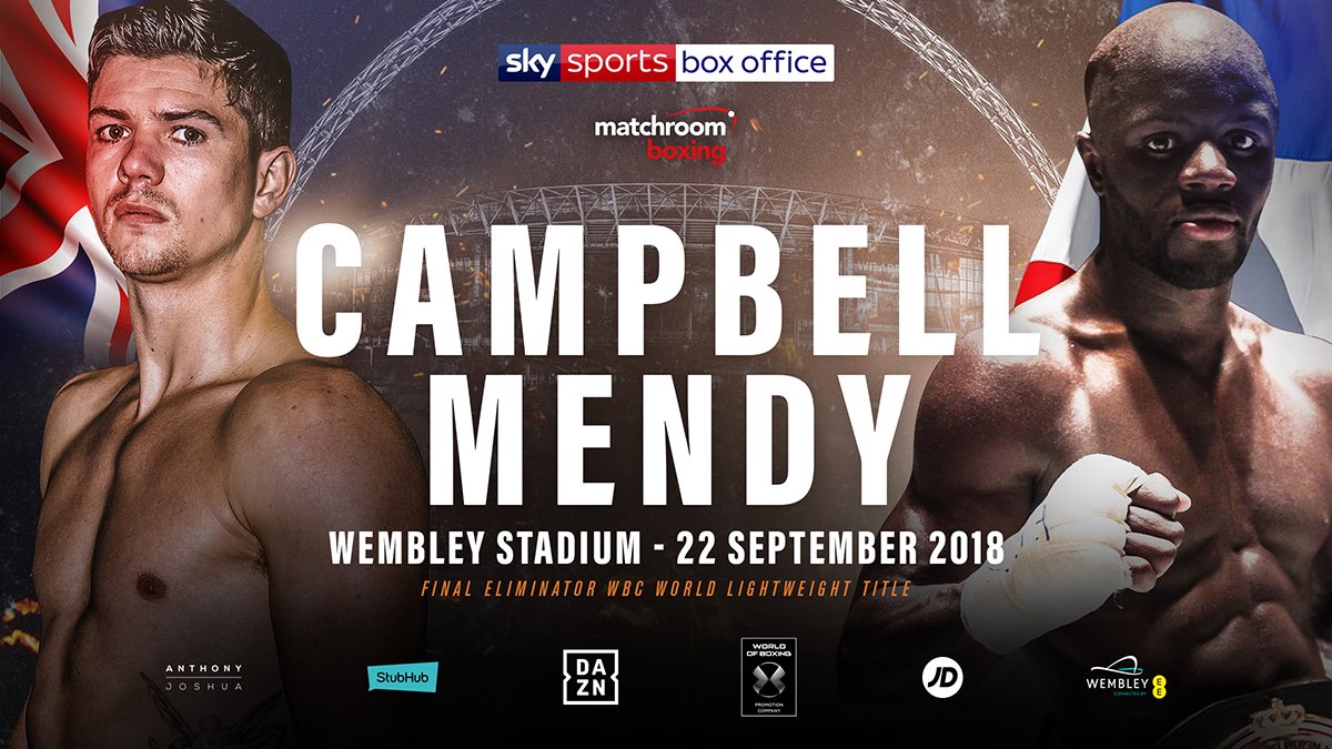 CONFIRMED: <a href="/luke11campbell/">Luke Campbell MBE</a> rematches Yvan Mendy in a WBC Lightweight World title Final Eliminator at Wembley Stadium on September 22! #CampbellMendy2