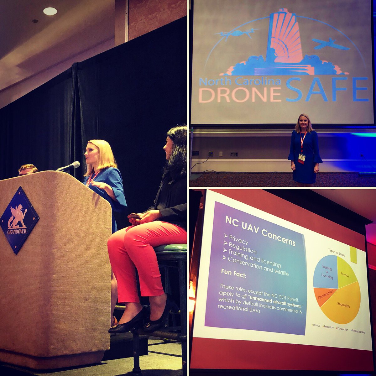 FeltonBanksPLLC's tweet photo. Good morning from the first ever North Carolina Drone Summit and Flight Expo! This morning Ashley participated on a panel and discussed NC UAV Concerns such as privacy, regulation, training and licensing, and conservation and wildlife. #NCdronesafe #NCdronesummit #drones #uav https://t.co/a1u1ndfEHI