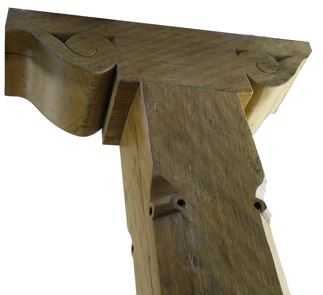 A beautiful medieval hand carved English oak music scroll corbel and post beam with lamb's tongue stop chamfer by SDB Designs designed by Sean Broadbent  to see more sdbdesigns.uk/---gallery---.…  #sdbdesigns #architecture #building #construction  #designer #joinery #heritage