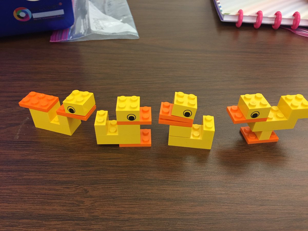 #csinsf multiple ways to make a lego duck! Chat about Remixing, different ways to create and will use duck as debugging Friend all week long.