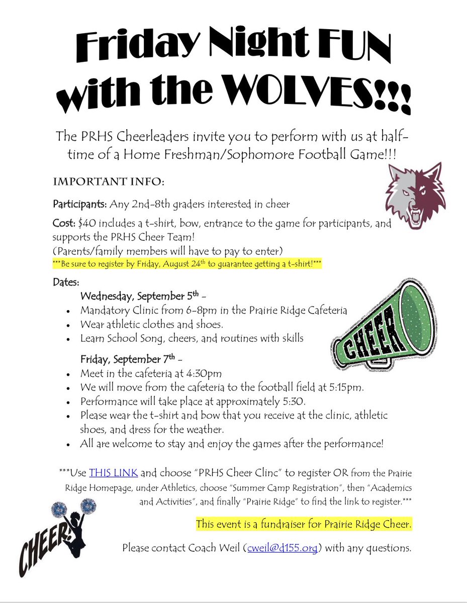 Pr Cheer On Twitter We Want You To Cheer With Us Any 2nd 8th Graders Are Welcome To Sign Up To Perform With Us During The September 7th Football Game For More Information