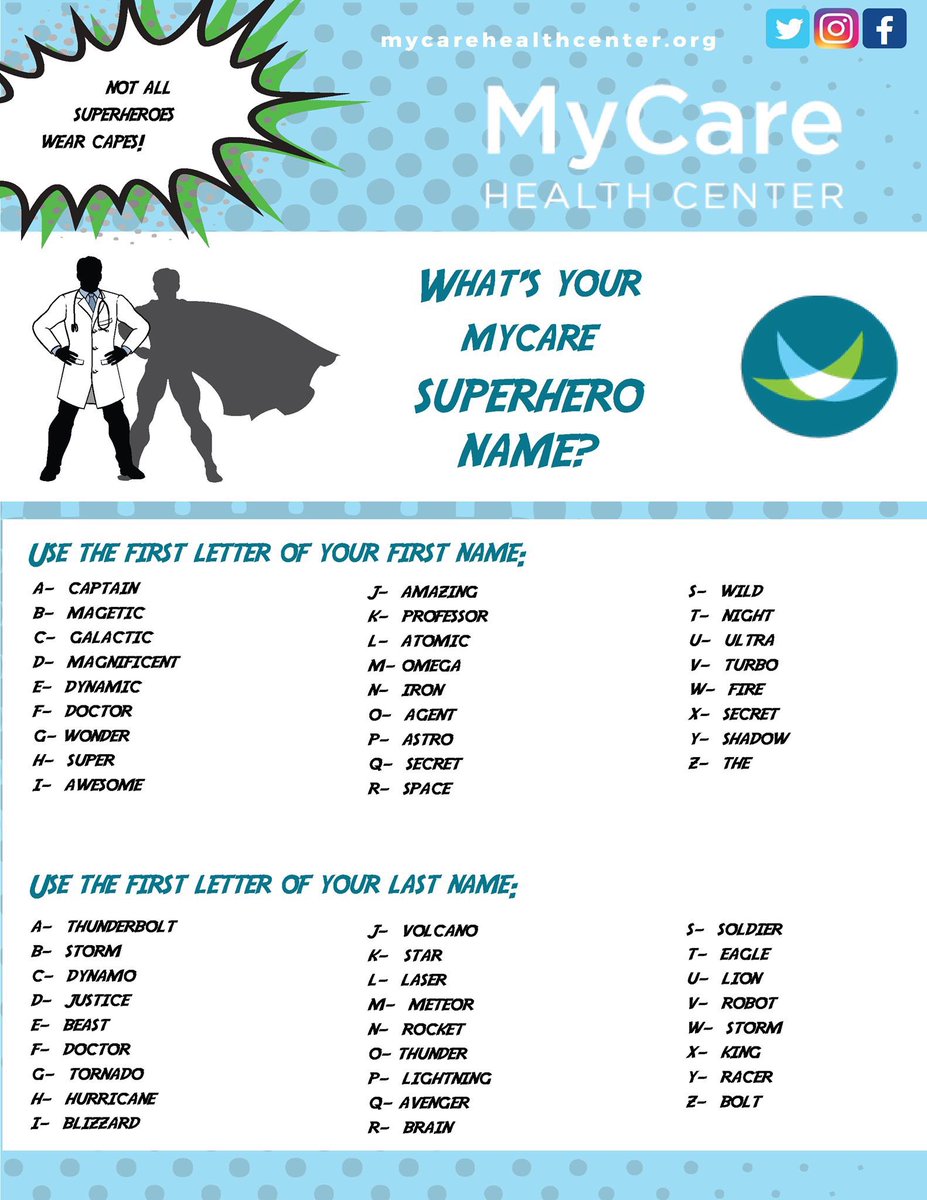 Mycare Health Center Reply To Us And Let Us Know What Your Mycare Superhero Name Is Chcsuperpower Nhcw18