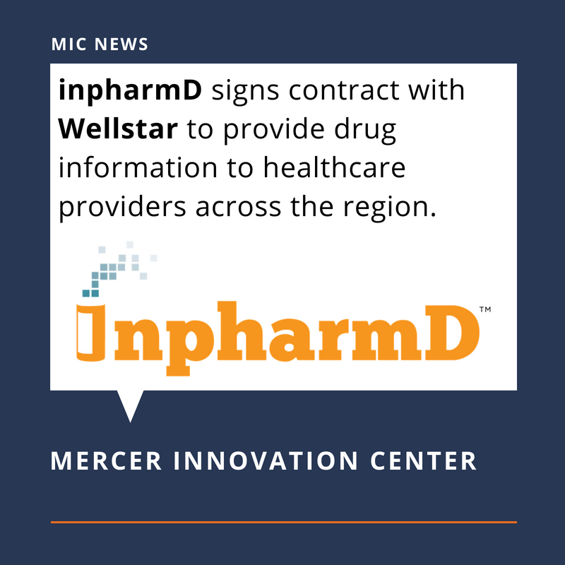 MercerBusiness's tweet photo. Congratulations to MIC graduate, inpharmD, on their contract with Wellstar to provide drug information to healthcare providers across the region. Mercer’s entrepreneurial ecosystem produces successful startups! https://t.co/yXTNtxt2Xb #MercerInnovates https://t.co/yK1CrLXAdK