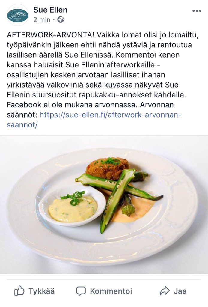 Sue Ellenin Facebookissa ja Instagramissa käynnissä Afterwork-arvonta! Osallistu ja laita työsyksy käyntiin mukavissa merkeissä 😜🥂