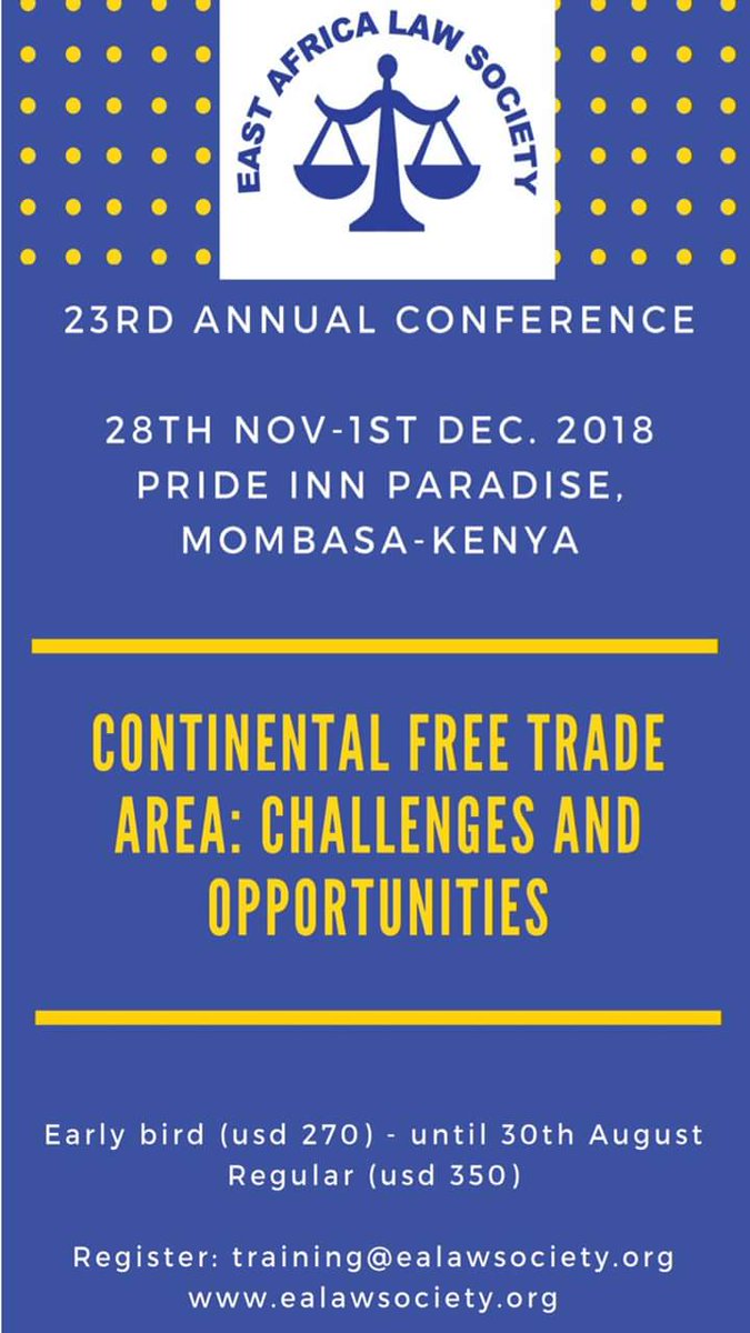 ealawsociety's tweet photo. #Countdown: Our members have only 25 DAYS remaining to benefit from special offer on fees for the #EALSAnnualConference2018 to be held in #Mombasa, Kenya from November 28th. For more details visit https://t.co/GKukgqNoPz #RetoolingtheLegalProfession. @lawsocietykenya ^E https://t.co/qX3xowV97A