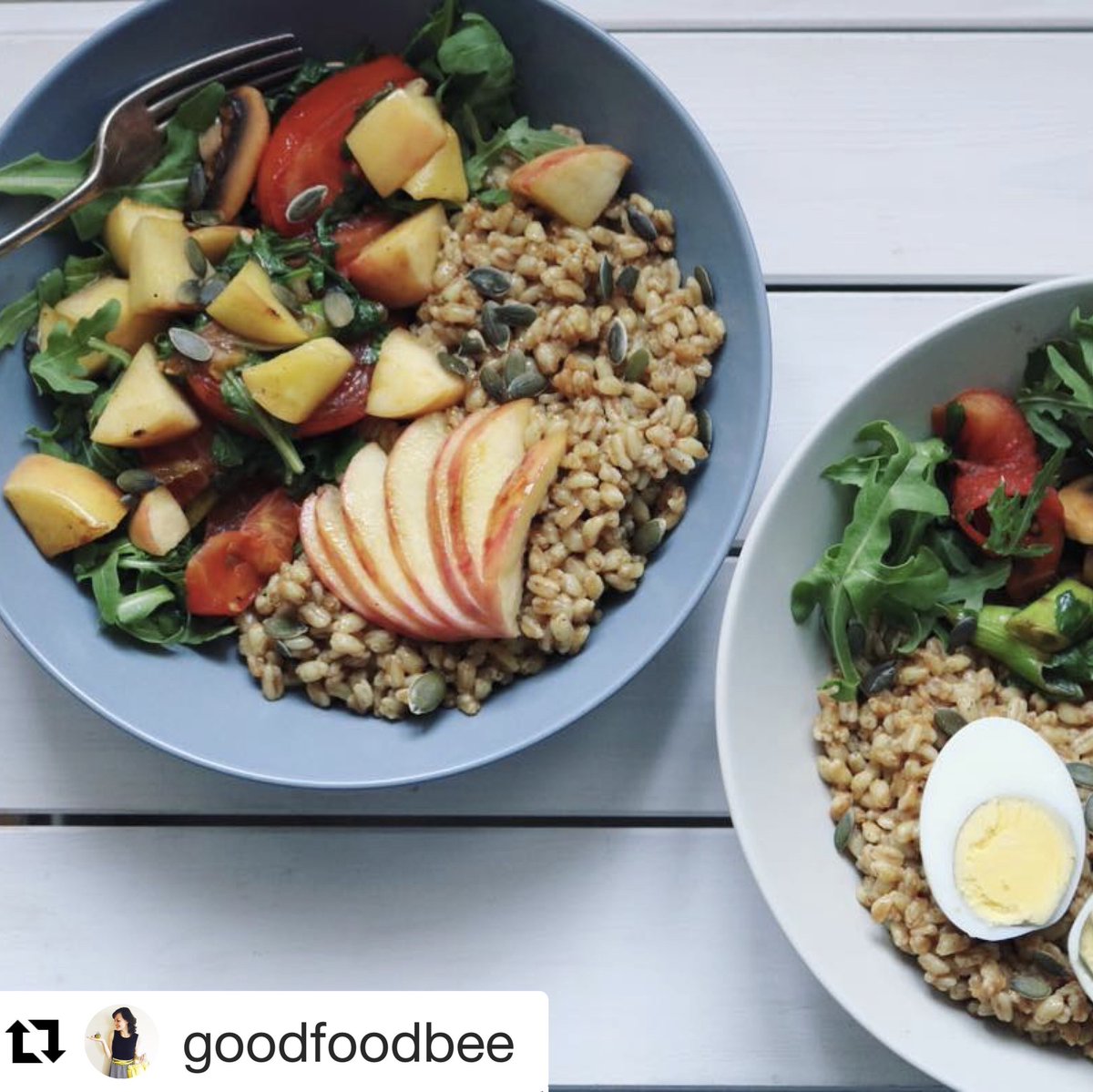 SharphamPark's tweet image. #REPOST of @GoodFoodBee's duet of tasty Buddha Bowls! These are just two of the many ways our organic pearled spelt can be used to create colourful, flavoursome dishes - and they're healthy too! #MeatFreeMonday