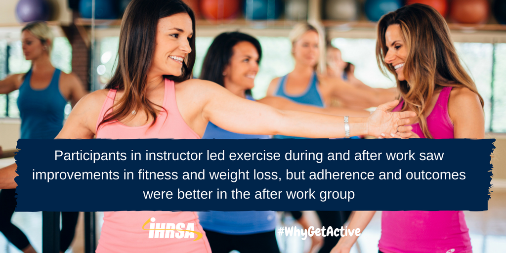 ihrsagetactive's tweet photo. People who participated in during or after work instructor led exercise saw improved aerobic fitness and weight loss, but adherence and outcomes were better in the after work group #whygetactive #healthbenefitsofexercise https://t.co/Z1v58O5UT8