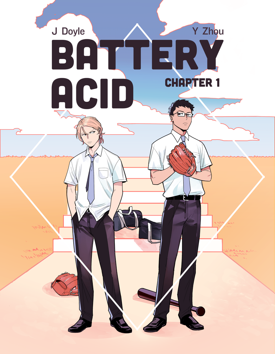 theyoungdoyler's tweet photo. Excited to announce that Chapter 1 of BATTERY ACID, @fishuuuu's and my gay mean teen baseball comic, will debut at FlameCon, table 18 Prem \o/ ⚾️Frought emotions! Shifting height differences! (41 pg, $10) https://t.co/v9Kdm40ov3