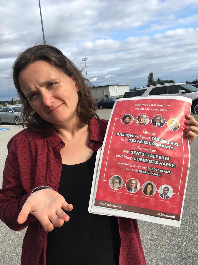 Laura is a Burnaby resident, wondering why her MP @TerryBeech won't #StandUpForBC to #stoptheKMbuyout. #notankers #BCday #burnabybc