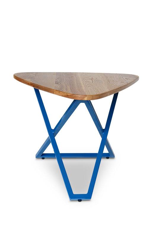 2point54's tweet photo. A recently completed triangle table, perfect for those situations where a circular, square or rectangular table just wont work. Shown in white oak + blue streak powder coat. #yyc #design #furniture https://t.co/YNtVmdgD5s