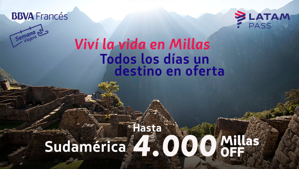 LATAM_ARG's tweet photo. ¡Del 6 al 9 de Agosto!  📅
Viví la vida en millas y disfrutá Sudamérica.
Ingresá en https://t.co/Tog4gEurKY y enterate de los descuentos que el BBVA Francés #LATAMPass tiene para vos.
Con hasta 4.000 millas de descuento, ¿qué país te gustaría conocer? https://t.co/hfXtwpCPKQ