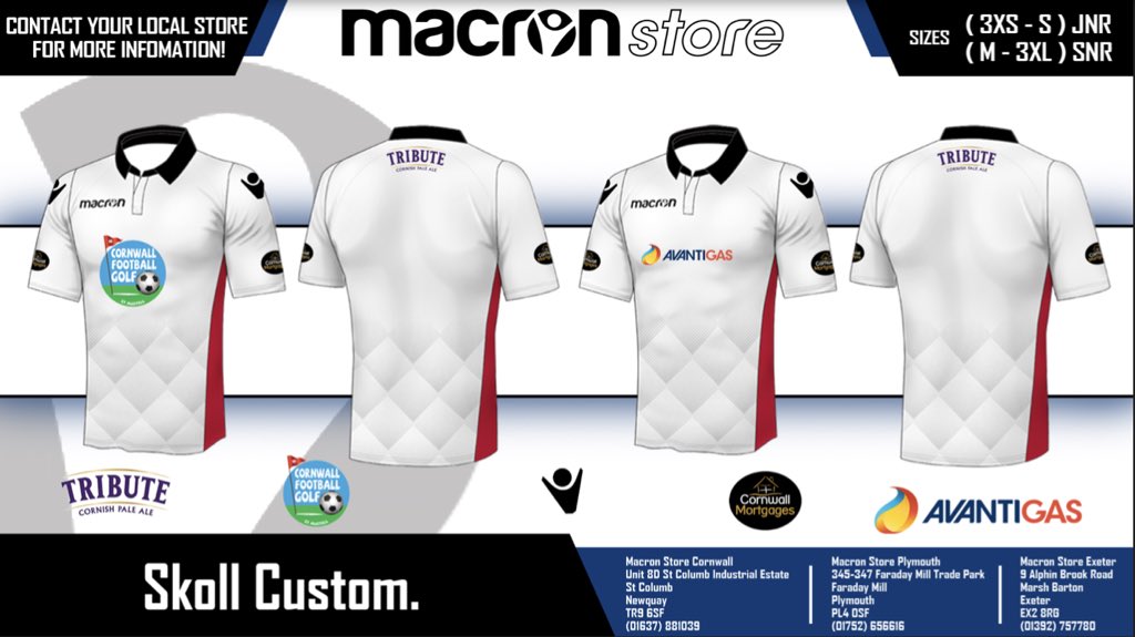 We’re pleased to release our new kits for this season which will be proudly worn by both our teams. Many thanks to sponsors that make this happen <a href="/Football_Golf/">CornwallFootballGolf</a> <a href="/AvantiGas/">AvantiGas</a> <a href="/Tribute_Ale/">Tribute Ale</a> <a href="/StAustellBrew/">St Austell Brewery</a> Cornwall Mortgages <a href="/tom_crapp/">Tom Crapp</a> &amp; also thanks to Jonny &amp; the team <a href="/Macroncornwall/">MacronStore</a>