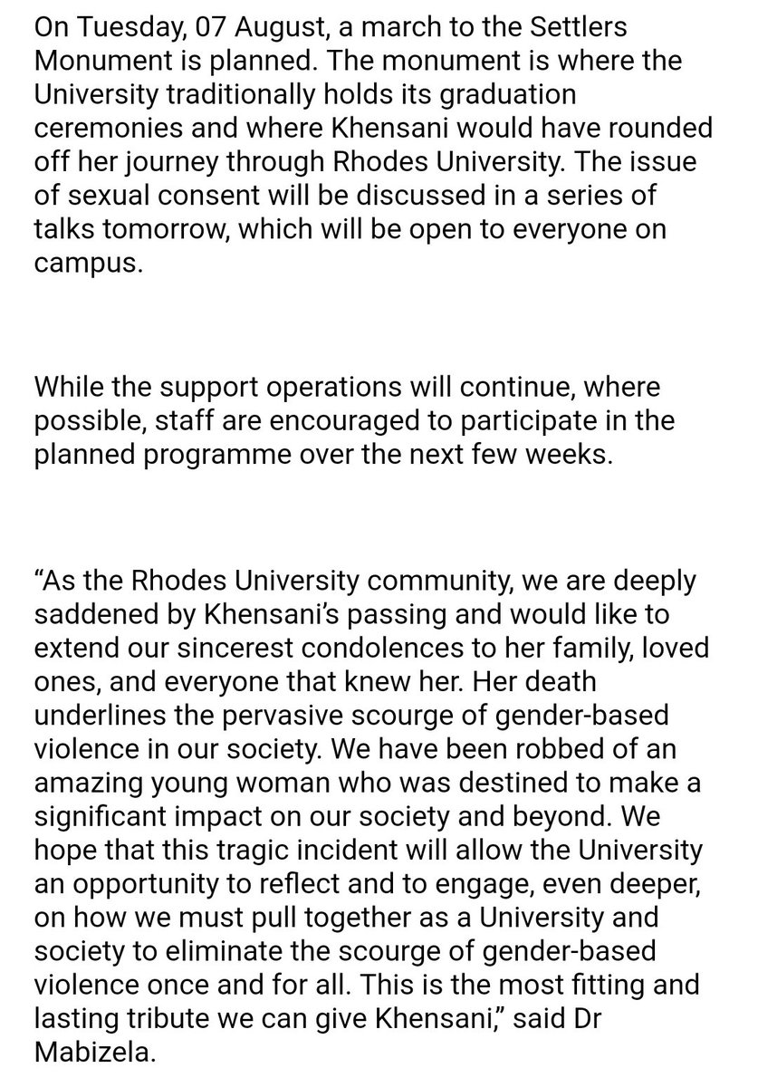 ActivateOnline's tweet photo. Official statement from Rhodes University Communications and Advancement Division with regard to #RUShutdown18 campus action on gender based violence in the wake of #KhensaniMaseko's death: https://t.co/IzRoJEcZOL