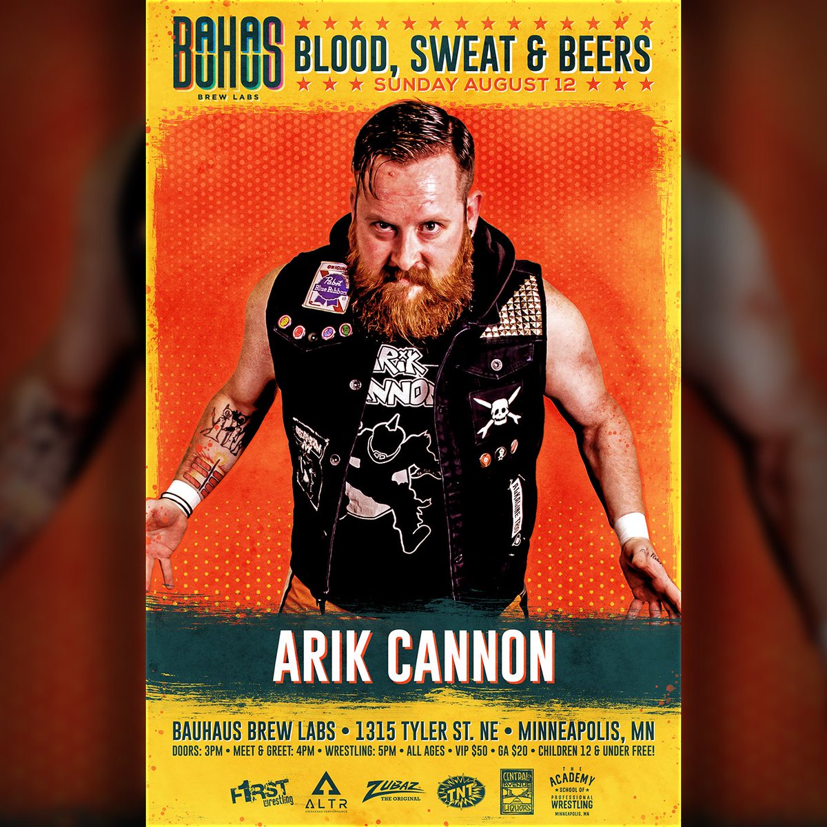 F1RST Wrestling (@f1rstwrestling) on Twitter photo “The Anarchist” @ArikCannon is coming to BLOOD, SWEAT & BEERS!!! 🍻
SUNDAY
August 12th
<a href="/BauhausBrewLabs/">Bauhaus Brew Labs</a>
Minneapolis, MN
Doors: 3pm
VIP Meet & Greet: 4pm
Show Starts: 5pm
ALL AGES! (🍻21+)
🎟 dojour.us/e/8211-blood-s… “The Anarchist” @ArikCannon is coming to BLOOD, SWEAT & BEERS!!! 🍻
SUNDAY
August 12th
<a href="/BauhausBrewLabs/">Bauhaus Brew Labs</a>
Minneapolis, MN
Doors: 3pm
VIP Meet & Greet: 4pm
Show Starts: 5pm
ALL AGES! (🍻21+)
🎟 dojour.us/e/8211-blood-s…