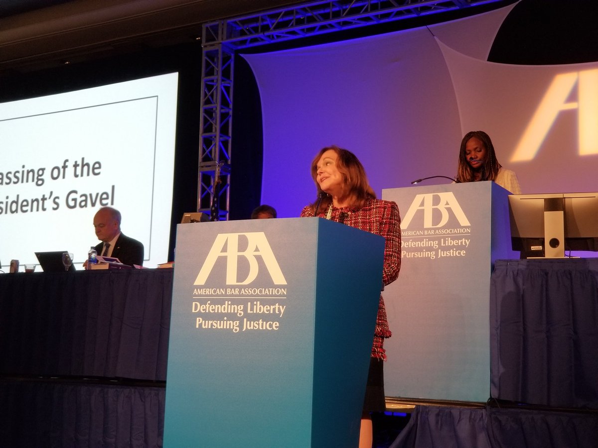 ABAesq's tweet photo. The Passing of the Gavel from @ABAPresident Hilarie Bass to @abapres_elect Bob Carlson. #ABAAnnual https://t.co/cmeHytVwLq